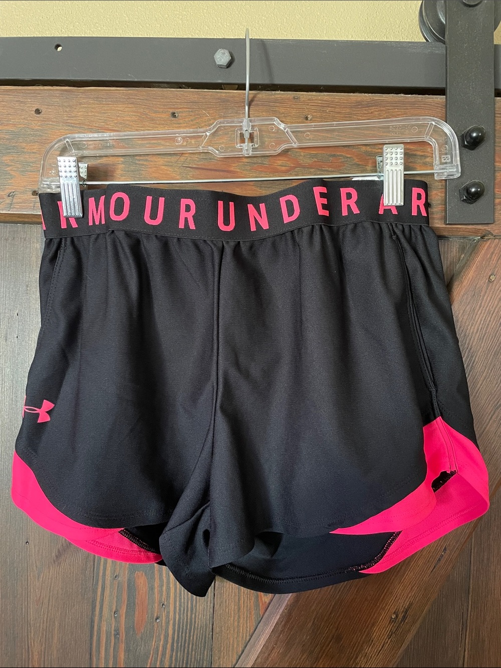 Under Armour Women's Black Athletic Shorts with Pink Trim